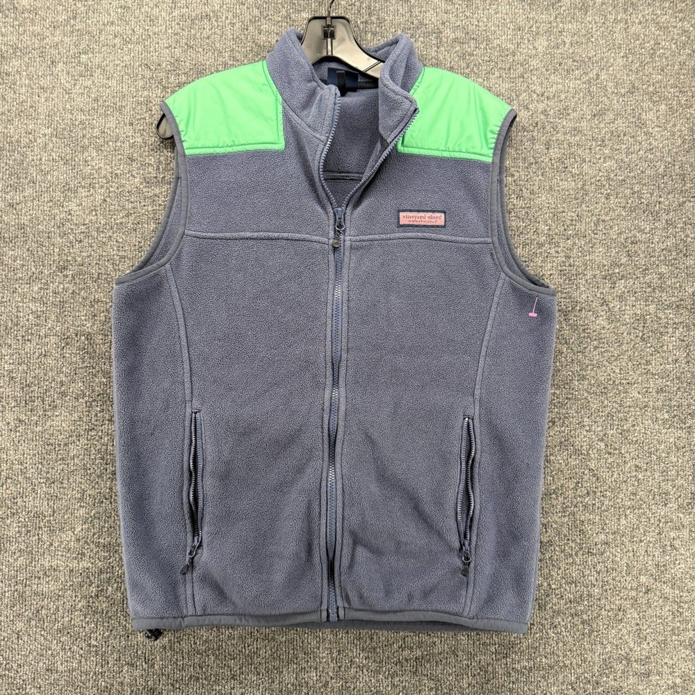 Vineyard Vines Sweater Vest Mens M Blue Green‎ Fleece Full Zip Casual Outdoor